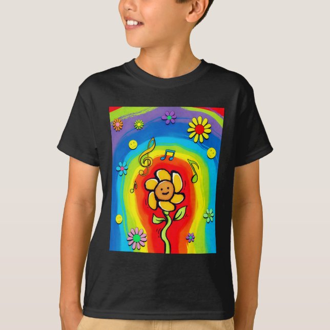 Camiseta Kidcore Aestético Rainbow Dancing Flor 80s 90s R (Frente)
