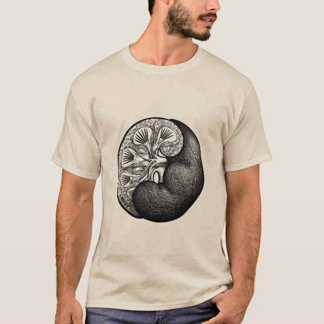 Camiseta Kidney Yin Yang - anatomia paisley surreal (Frente)