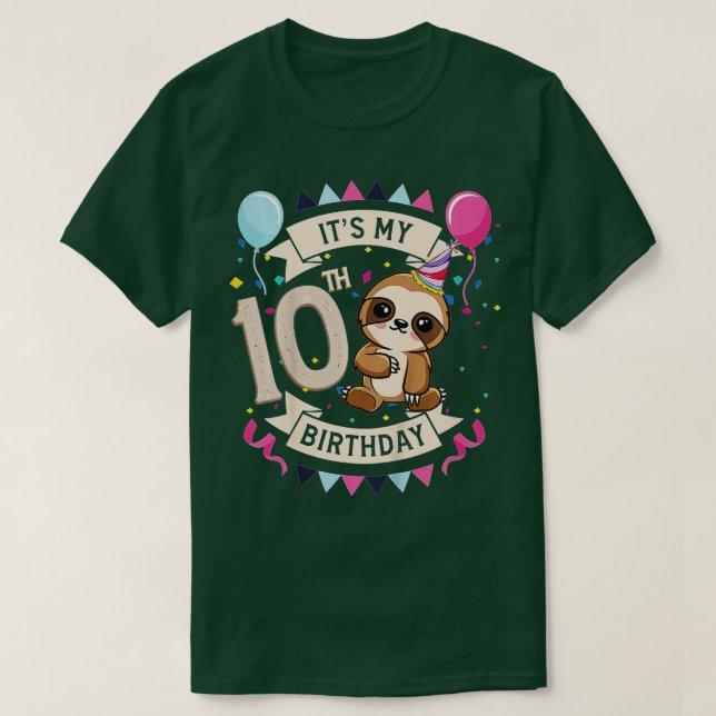 Camiseta Kids 10 Year Old Sloth Girl 10th Birthday Party Cu (Frente do Design)