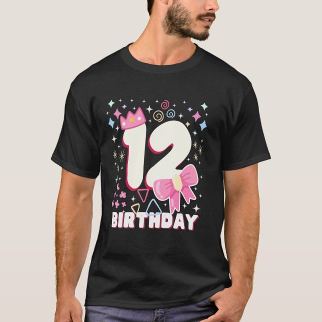 Camiseta Kids 12 Twelfth 12th Birthday Girls Bday Princess  (Frente)