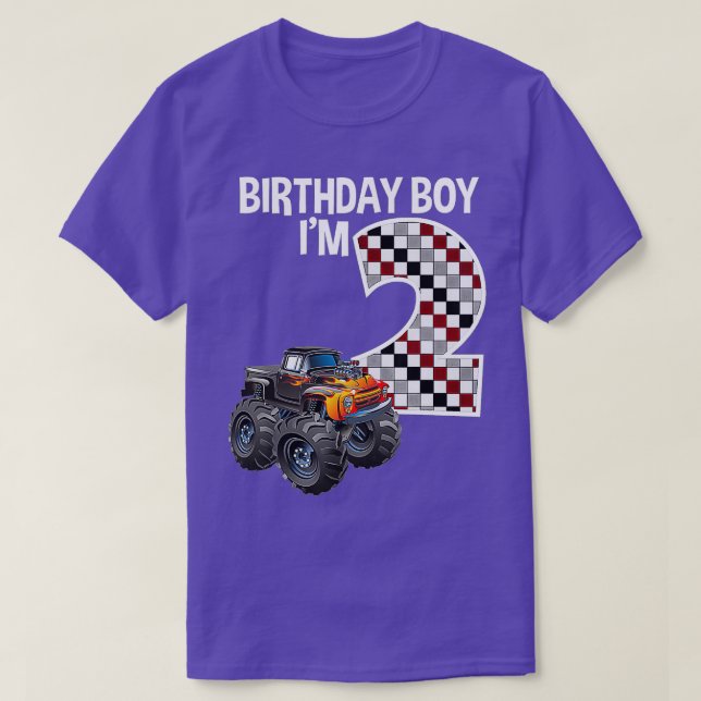 Camiseta Kids 2 Year Old 2nd Birthday Boy Monster Truck Car (Frente do Design)