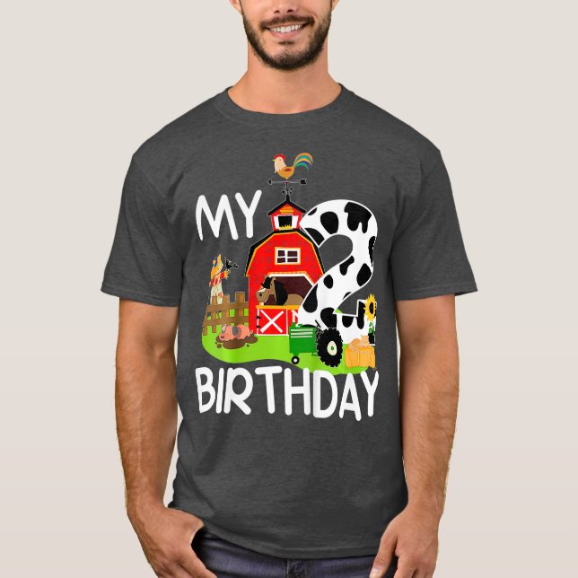 Camiseta Kids 2nd Birthday  Farm Tractor Pig Horse Cow (Frente)