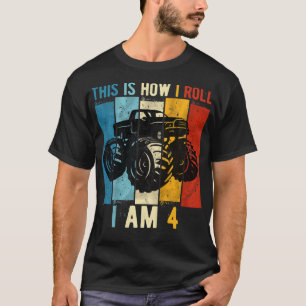 Camiseta Kids 4th Birthday Boy Monster Truck 4 Year Old Bir