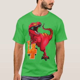 Camiseta Kids 4th Birthday  Dino T Rex 4 Years Old Dinosaur