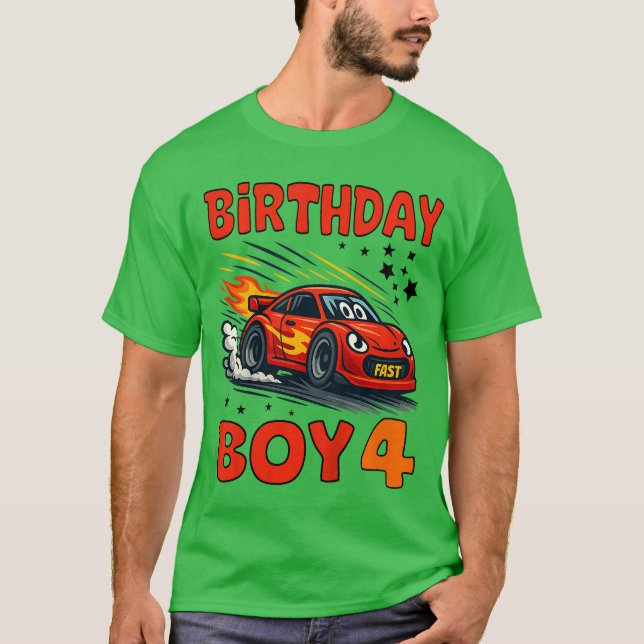 Camiseta Kids 4th Birthday Racer Race Party Shirt for Birth (Frente)