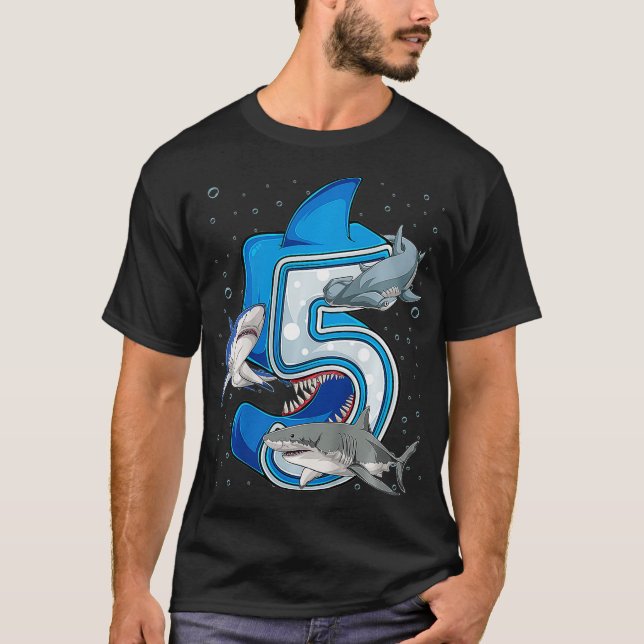 Camiseta Kids 5th Birthday Boys Shark 5 years Old Ocean Sha (Frente)