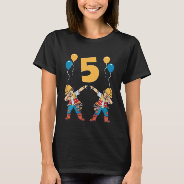 Camiseta Kids 5th Birthday Construction Worker Boys 5 Years (Frente)
