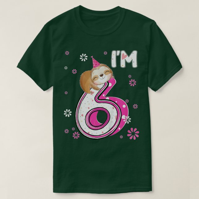 Camiseta Kids 6 Year Old Sloth 6th Birthday Girl Party Anim (Frente do Design)