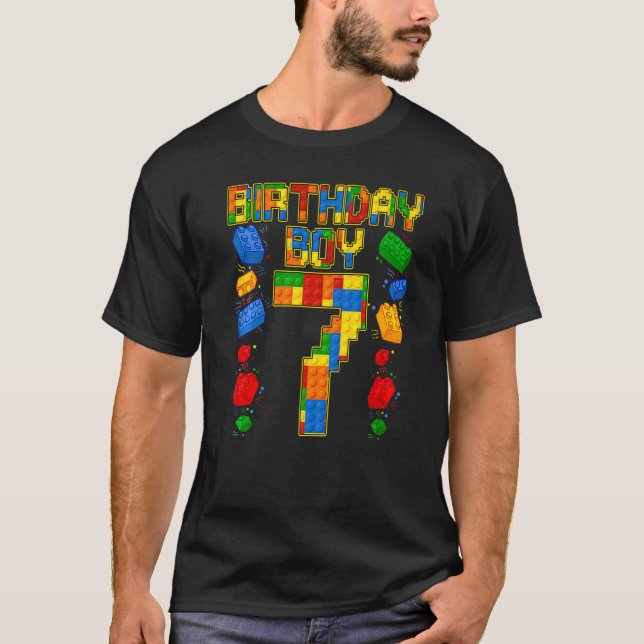 Camiseta Kids 7th Birthday Master Builder 7 Years Old Block (Frente)
