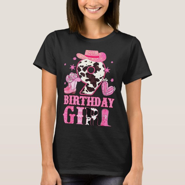 Camiseta Kids 9th Birthday Girl Rodeo Western Cowgirl Birth (Frente)