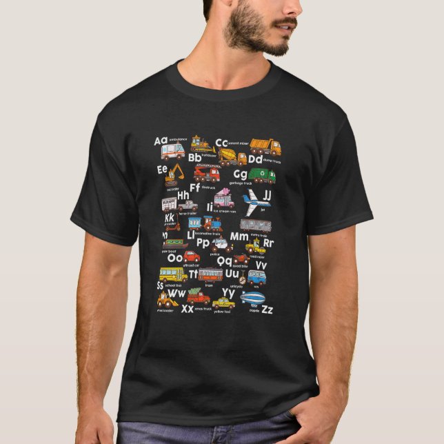 Camiseta Kids Alphabet vehicles Abcs Upper Lower Case Apren (Frente)
