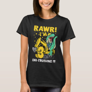 Camiseta Kids aniversário de 3 anos Dinossaur Construction 
