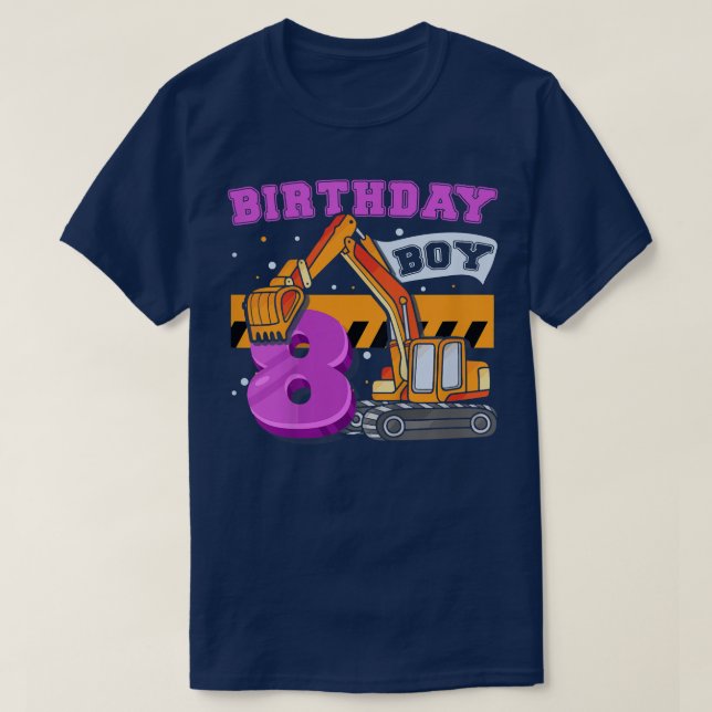 Camiseta Kids B-Day Boy 8 Years Old Digger Builder Construc (Frente do Design)