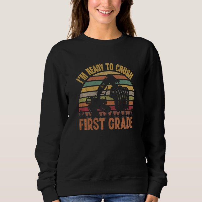 Camiseta Kids Back To School For First Grade Excavator Retr (Frente)