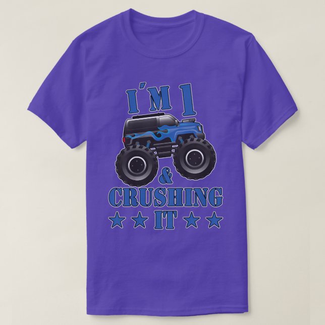 Camiseta Kids Birthday 1 Year Old Monster Truck Children Fu (Frente do Design)
