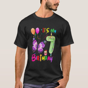 Camiseta Kids Butterfly Birthday It's My 7th Birthday Girls