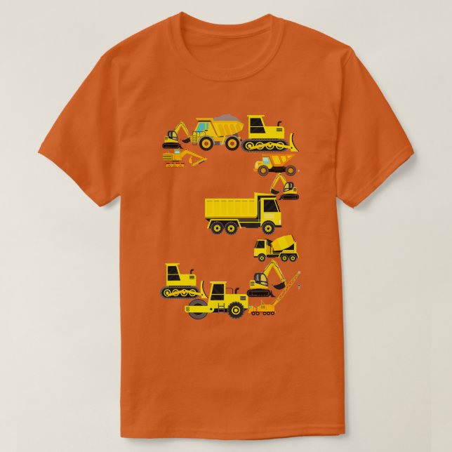 Camiseta Kids Construction Truck aniversário de 3 anos de 3 (Frente do Design)