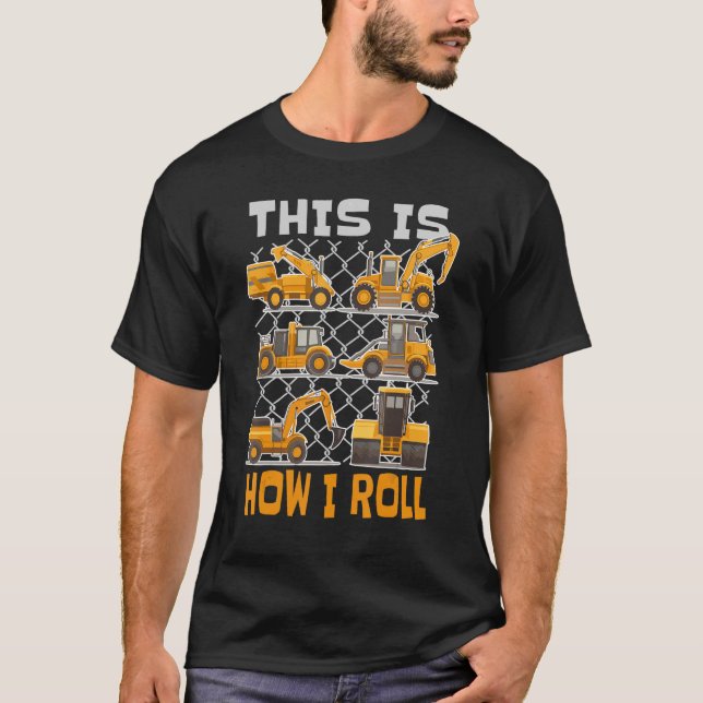 Camiseta Kids Construction Trucks É ASSIM QUE EU ROLL - Adu (Frente)