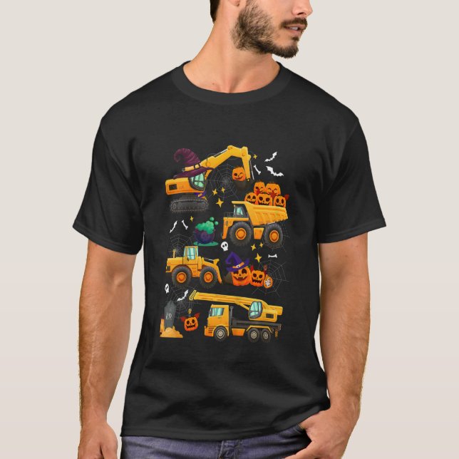 Camiseta Kids Construction Vehicle Halloween Crane Truck Pu (Frente)