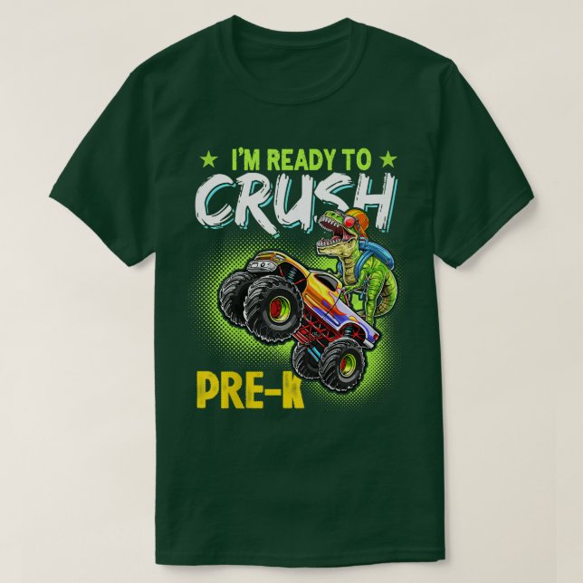 Camiseta Kids Crush Pre-K Dinosaur Monster Truck Back to Sc (Frente do Design)