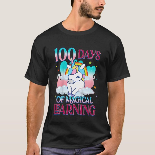 Camiseta Kids Cute 100 Days of School Unicorn Girls Teacher (Frente)