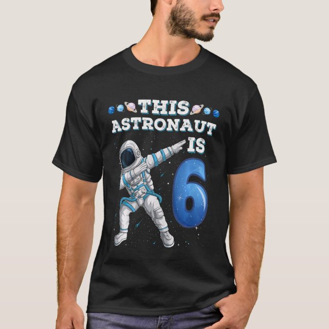 Camiseta Kids Dabbing Astronaut 6 Year Old Birthday Boy Spa (Frente)