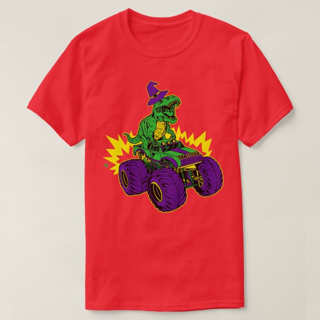 Camiseta Kids Dinosaur Riding Monster Truck Lazy Halloween  (Frente do Design)