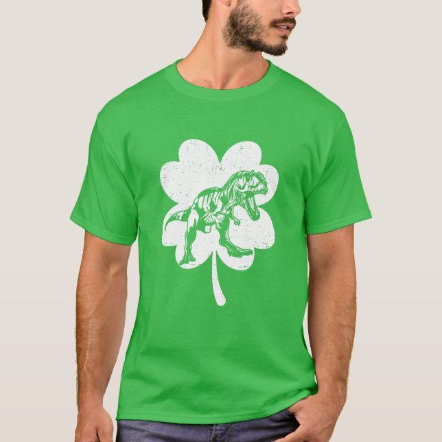 Camiseta Kids Dinosaur St Patricks Day Boys Kids Shamrock I (Frente)