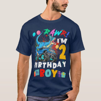 Camiseta Kids Dinosaur T Rex Monster Truck 2 Year Old 2nd B