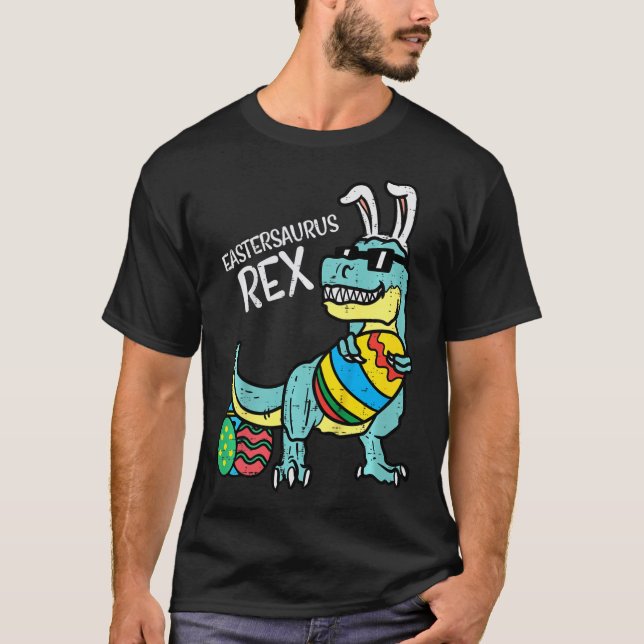 Camiseta Kids Eastersaurus Rex Páscoa Trex Bunny Menino Bo (Frente)