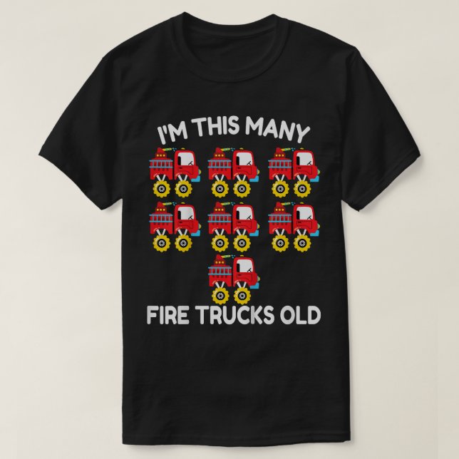 Camiseta Kids Fire Truck Firefighter Monster Truck 7th Birt (Frente do Design)