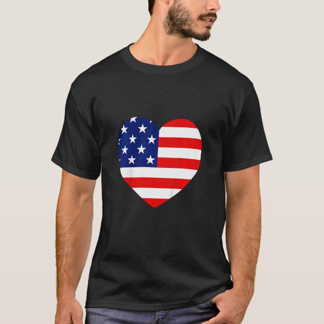 Camiseta Kids Girls 4th of July American Flag Heart Patriot (Frente)