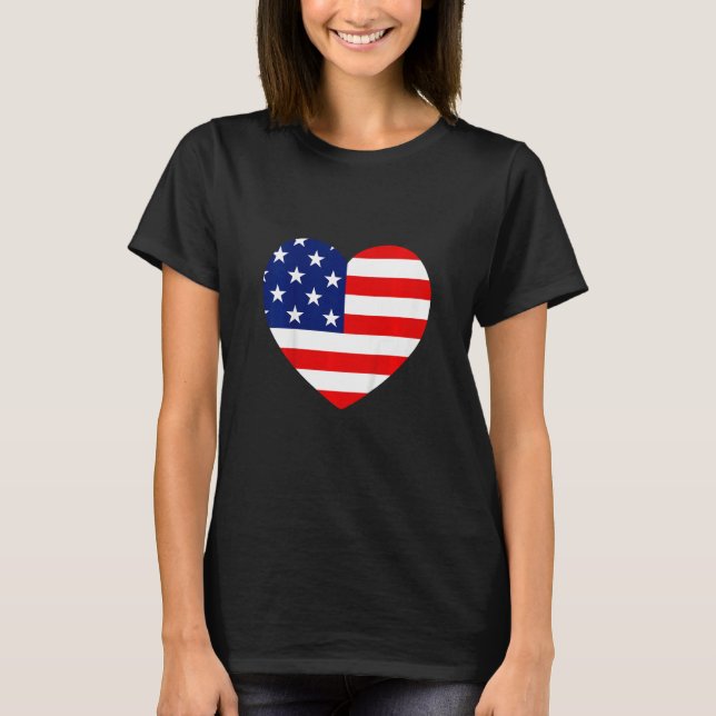 Camiseta Kids Girls 4th of July American Flag Heart Patriot (Frente)