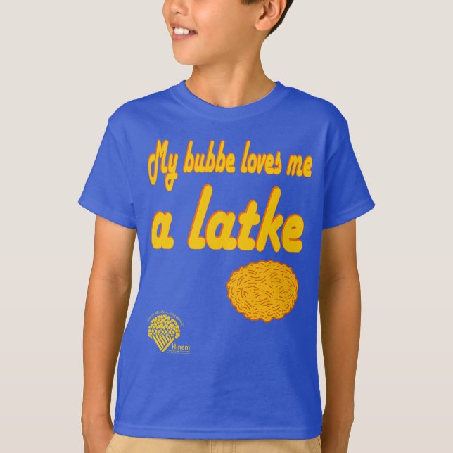 Camiseta Kids' Hanukkah Shirt - "My bubbe loves me a latke" (Frente)