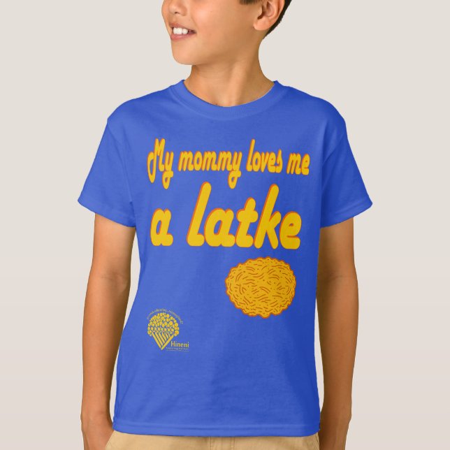 Camiseta Kids' Hanukkah Shirt - "My mommy loves me a latke" (Frente)