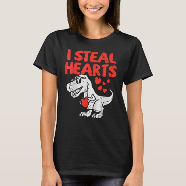 Camiseta Kids I Steal Hearts Trex Dino Baby Boy Valentines  (Frente)