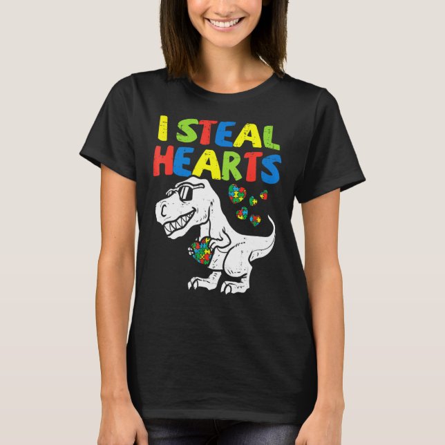 Camiseta Kids I Steal Hearts Trex Dinosaur Toddler Autism A (Frente)