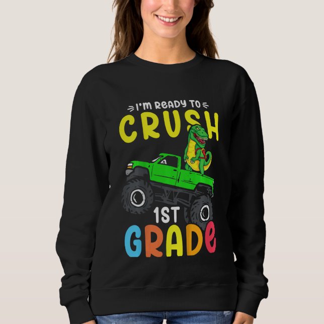 Camiseta Kids I'm Ready To Crush 1st Grade Dino Monster Tru (Frente)