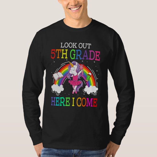 Camiseta Kids Look Out 5th Grade Here I Come Unicorn Cute (Frente)