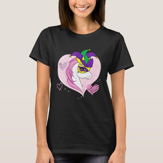 Camiseta Kids Mardi Gras Unicorn Cute Jester Masque (Frente)