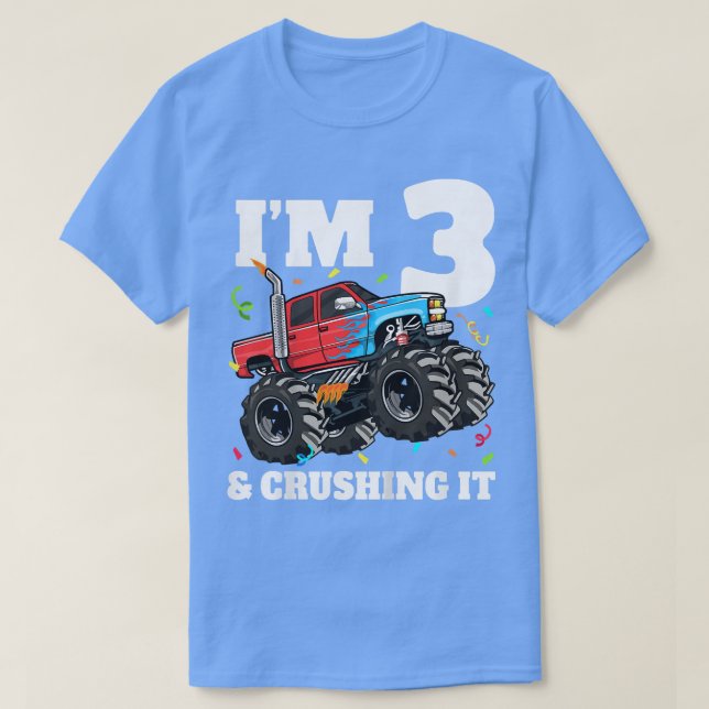 Camiseta Kids Monster Truck 3rd Birthday Boy 3 Three Year O (Frente do Design)