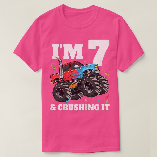 Camiseta Kids Monster Truck 7th Birthday Boy 7 Seven Year O (Frente do Design)