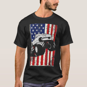 Camiseta Kids Monster Truck American Flag Racing Usa Patrio
