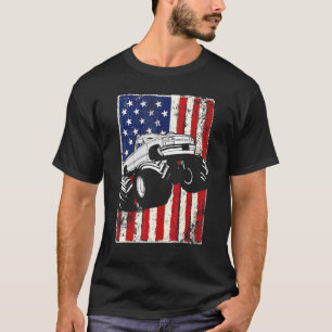 Camiseta Kids Monster Truck American Flag Racing Usa Patrio
