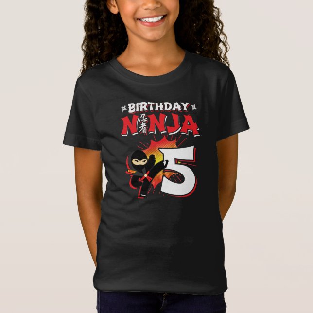 Camiseta Kids Ninja - Presente de Festa de aniversário - 5  (Frente)