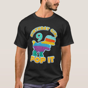 Camiseta Kids Pop It 9Th Year Old Birthday Girl Dino Gamer