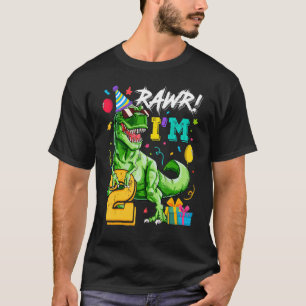 Camiseta Kids Rawr Eu sou 2 segundos aniversários Rex Dinos