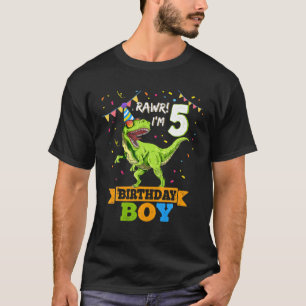Camiseta Kids Rawr Eu sou 5 5 Birthday Boy T Rex Dinosaur P