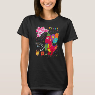 Camiseta Kids Rawr Eu sou 7 7 Aniversário do Rex Dinossaur