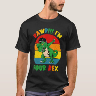 Camiseta Kids Rawr Eu sou o 4. º Awesom do Partido Dinossau